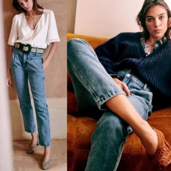 💕SEZANE💕 Sama High Waisted Tapered Jeans ~ Blue Denim 36 EU = US 4 NWT - Picture 4 of 16